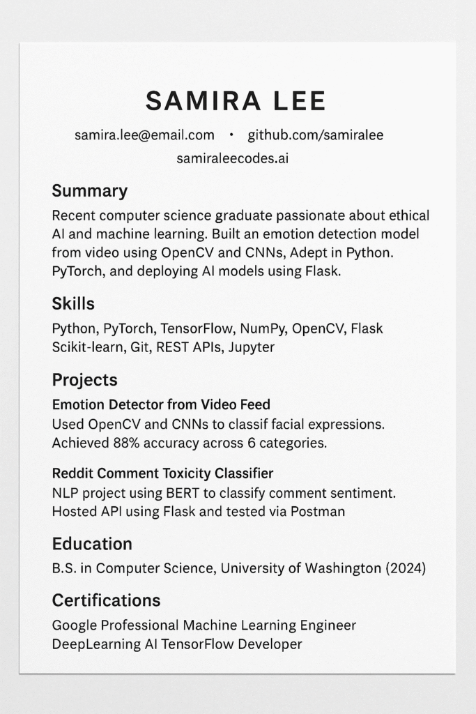 Entry-Level AI Engineer Resume Sample