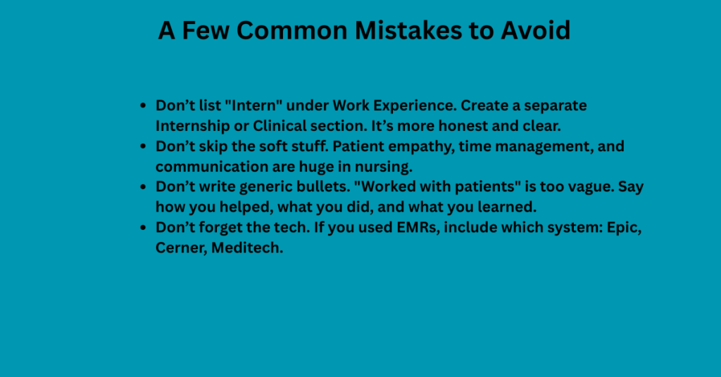 A Few Common Mistakes to Avoid as Internships on a Nurse Resume