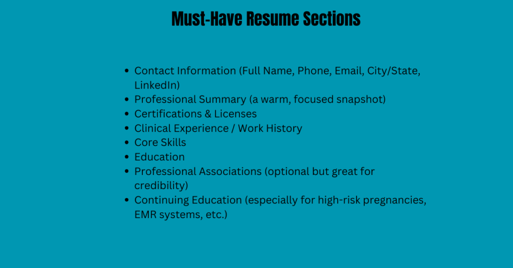 Must-Have Resume Sections midwife nurse